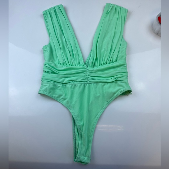 Skylar Rose Perrine Drape Front Bodysuit in Mint N251-25 - Picture 2 of 6